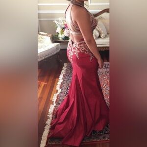 Red and gold evening gown